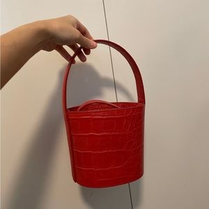 STAUD Small Embossed Leather Bucket Bag